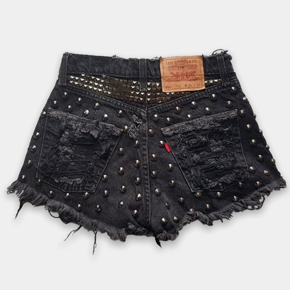 High Waisted Levi's Super Studded & Ripped Shorts - Picture 2 of 2